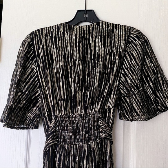 Ba&sh Dress Nixon Metallic Crossover-Neck Tie Maxi Party Black Gold XS GUC - Picture 9 of 12